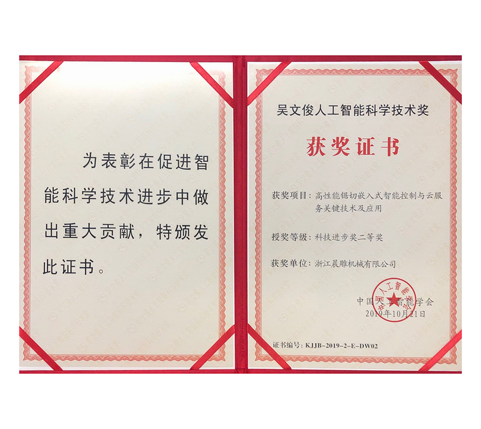 吳文俊晨雕公司獲獎證書